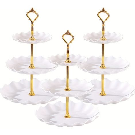Ensemble de 3 plateaux à friandises à 3 niveaux – Plastique – Plateau à fruits – Présentoir pour cupcakes et desserts (1/3)