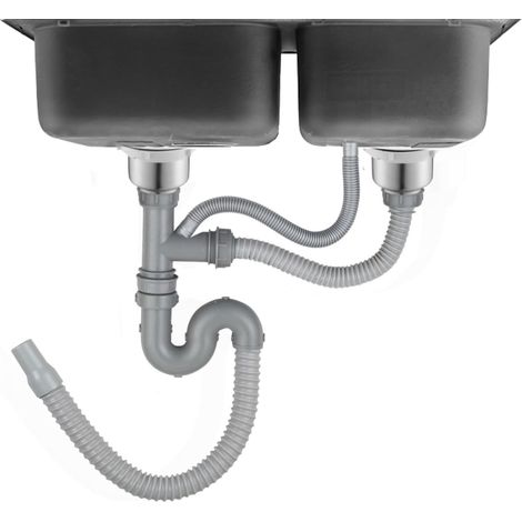 Tuyau D'égouttement D'évier de Cuisine courbé en S en Acier Inoxydable avec Double Drain, Ensemble de Tuyaux D'égout adapté au Kit de Vidange D'évier de Salle de Bains (1/5)