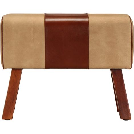 Banc saut de cheval 58 cm marron cuir véritable et manguier (1/5)