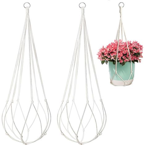 Lot de 2 Suspension Plante intérieure Macrame Pots Fleurs Suspendus en Coton,Décoration pour Intérieur et Extérieur, Idéal pour Jardin, Salon, Balcon, Fenêtre, Beige (1/5)