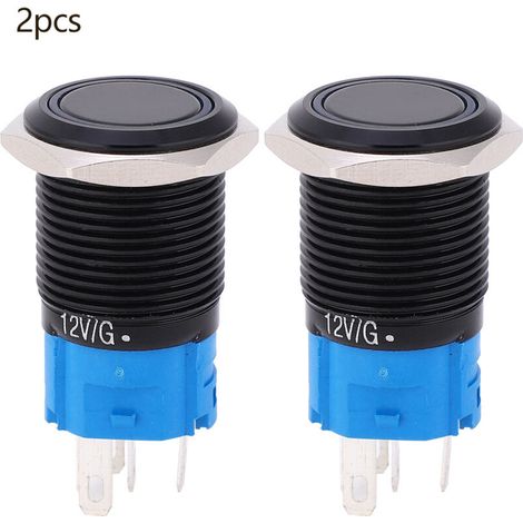 Lot de 2 interrupteurs à bouton métallique étanches et autobloquants avec voyant lumineux 16 mm pour voiture/ordinateur AC 220 V (blanc) (1/5)