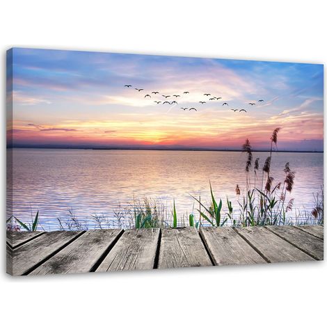 Tableau sur toile Ponton au bord d'un lac Coucher de soleil 60x40 (1/5)