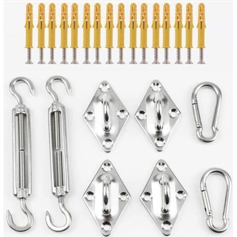 Kit de fixation pour voile d'ombrage - Fixations en acier inoxydable pour triangles/carrés - Durable - Compatible avec 623 (1/4)