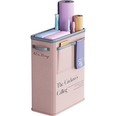 Une boîte de rangement rose pour tapis de yoga (523920cm) et un panier de rangement pliable pour tapis de yoga et autres articles divers.