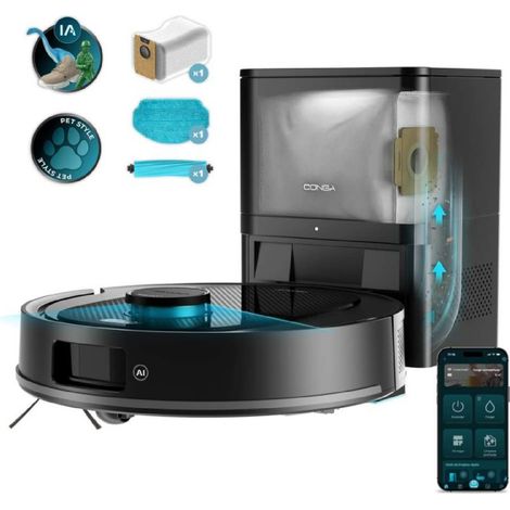 Robot aspirador y friegasuelos Cecotec Conga Y80 base auto-vidiante 13 000 Pa navegación láser IA 220 min negro (1/5)