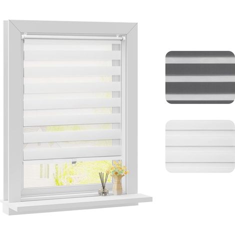 WOLTU Estor Enrollable Doble Capa Estor Día y Noche con Klemmfix sin Perforar Estor Translucido y Opaco para Ventanas Fácil de Instalar en Puertas y Ventanas 80x120 cm Blanco (1/5)