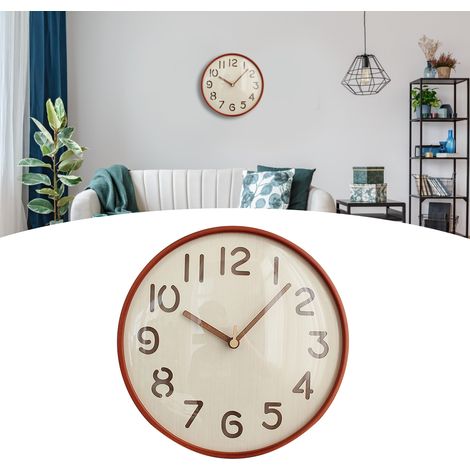 Reloj de pared de madera de 30 cm (12 pulgadas), acabado en MDF efecto roble, péndulo silencioso, marco con bisagras, decoración negra para hombres, mujeres y niños, cocina, oficina, sala de estar. (1/5)