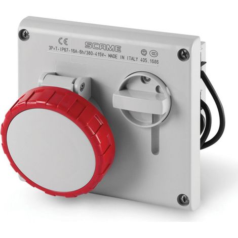 Prise socle à encastrer verrouillable 3P+T 16A femelle clapet rouge 380-415V 136x125mm 50-60Hz 6H étanche IP67 OMNIA