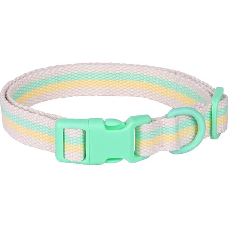 Trendiges, gestreiftes Hundehalsband aus komfortablem und strapazierfähigem Polyester, verstellbar, grün, für kleine und mittelgroße Hunde. (1/5)