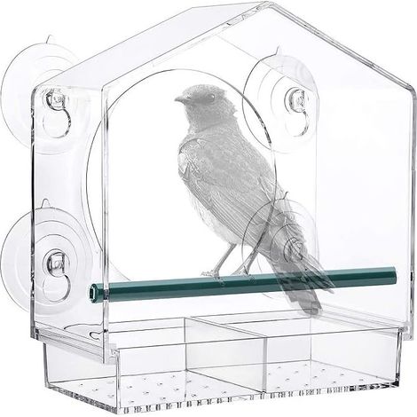 Transparent Acrylic Window Bird Feeder, Wild Bird Feeder with Seed Holder and Suction Cups, 21cm x 20cm x 10cm (1/5)