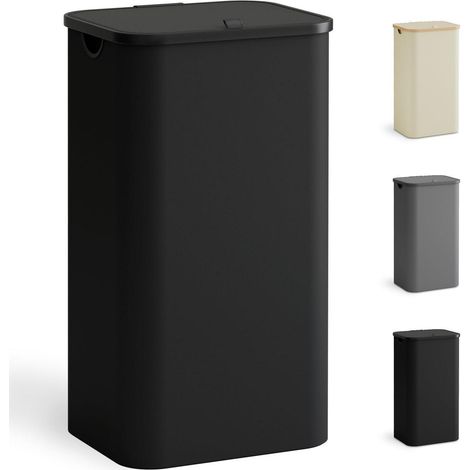 Wäschekorb mit Deckel 100L faltbar schmal mit Griffen Schwarz (1/5)