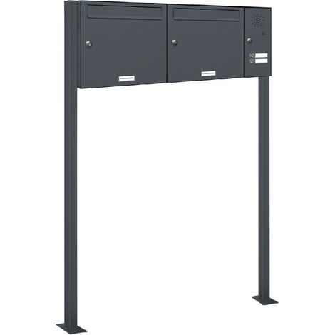 2er Briefkasten Standanlage Freistehend RAL 7016 Anthrazit Klingel (1/5)