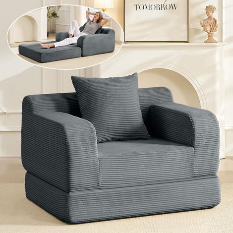 WUMAGIN - Canapé convertible - 1 Place - 100x170x67cm - Apportez un coussin - Conception ergonomique - Tissu en velours côtelé - Aucun assemblage requis - Pour Salon, Chambre - Gris