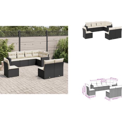 8-tlg. Garten-Sofagarnitur mit Kissen Schwarz Poly Rattan - Gartensorganisation - Outdoor Möbel - Gartenlounge - Lounge Set - Rattan Sofa (1/3)