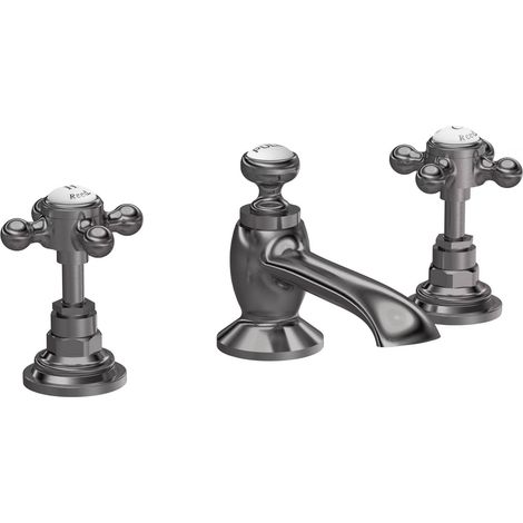 Hudson Reed Topaz 3-Hole Basin Mixer Tap Deck Mounted with Pop Up Waste - Brushed Pewter (1/2)