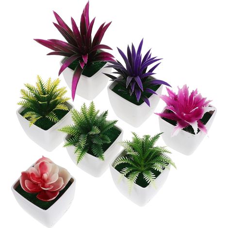 Mini Plantes en Pot Artificielles Effet Décoratif Lot de 7 en Plastique et Accessoire Photo pour Décoration de Bureau et Maison (1/5)