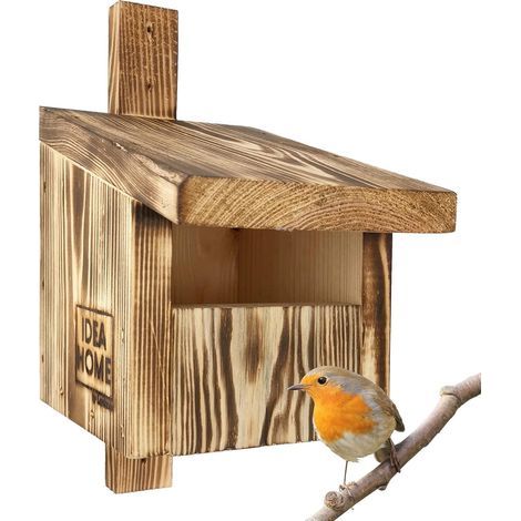 Vogelhaus, Massivholz, halbhöhlenförmiger Eingang, für Rotkehlchen, Garten (1/5)
