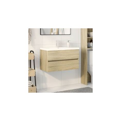Ensemble de meubles de bain 2pcs céramique et bois d'ingénierie (1/5)