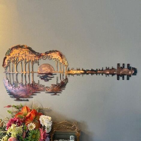 Artisanat de décoration d'art en métal de guitare abstraite, guitare de forêt de fer forgé en métal, art mural de guitare de cour intérieure extérieure (1/5)