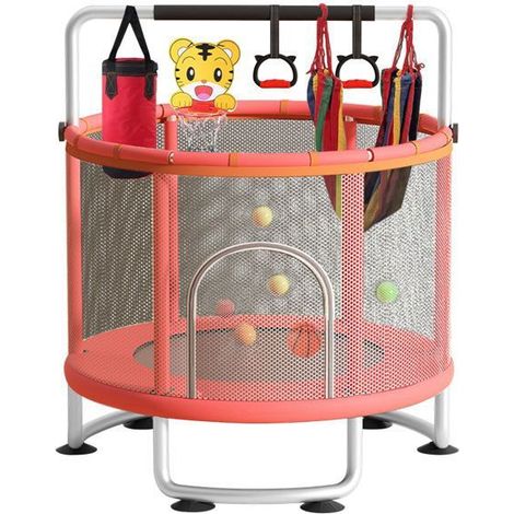 Trampoline pour enfants - FLASIDU - Ø150cm - Filet de protection - Balançoire & panier - Tige gymnastique réglable