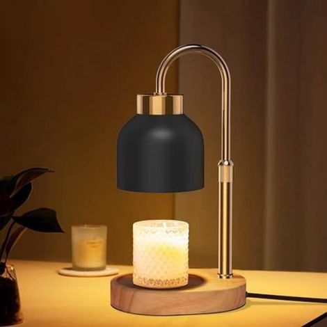 Brûleur de bougies - Lampe à parfum - Lampe de table - Chauffe-bougies - Lampe d'ambiance - Lampe chauffante réglable - Noir - Bambou/Métal Noir (1/5)