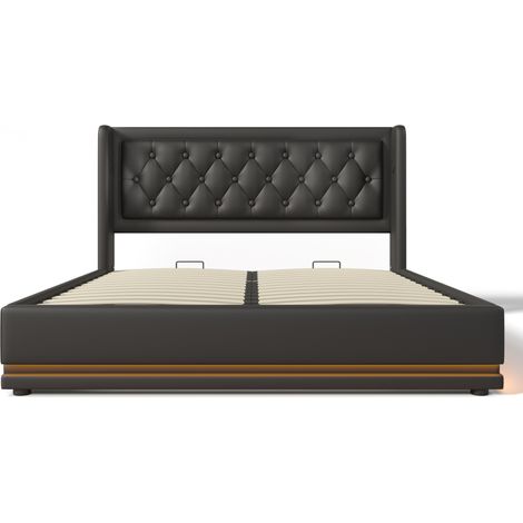 Letto contenitore matrimoniale 160 x 200 cm in PU nero con LED su 3 lati, USB e USB-C (1/5)