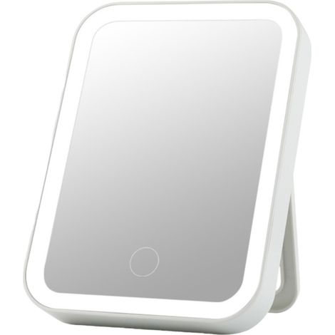 Miroir de maquillage LED avec éclairage d'ambiance, miroir de bureau pliable et portable pour femme, idéal pour les chambres d'étudiants. (1/5)