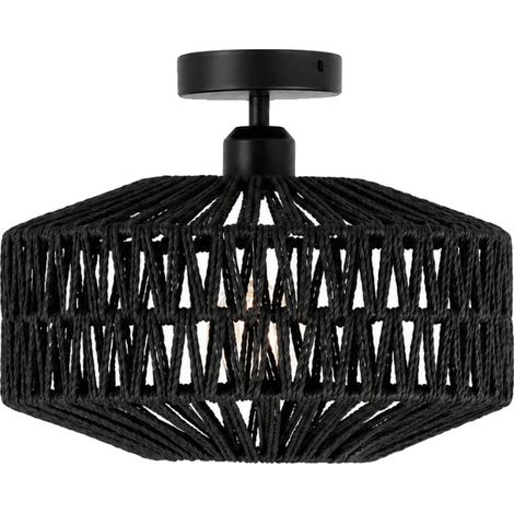Lampe de plafond en rotin, tissée à la main, adaptée à diverses applications, Noir (1/2)