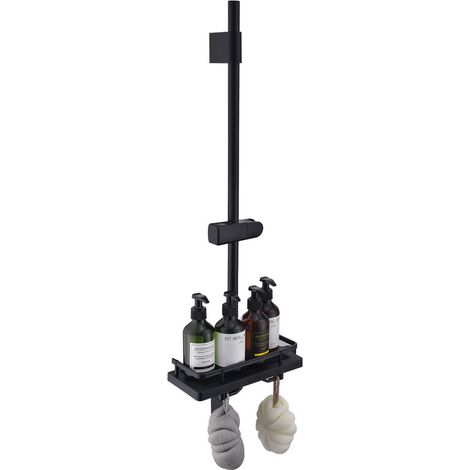 Barre de Douche Noir Réglable 900 mm avec Étagère Coulissante Intégrée, Support Ajustable Sans Perçage Supplémentaire, en Acier Inoxydable
(1/5)