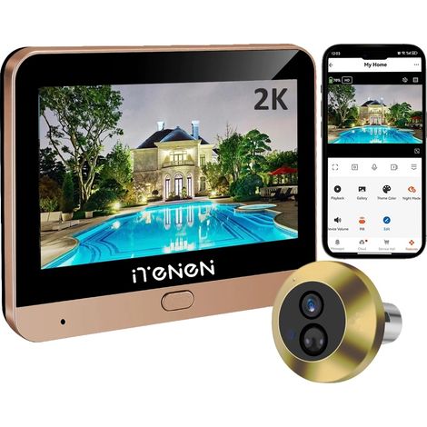 Digitale Türspionkamera, 2K Auflösung, PIR-Bewegungserkennung, Gold, Kein Stecker (1/2)