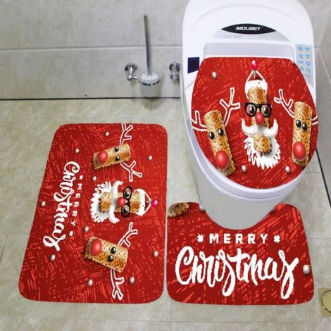 Tapis de toilette - - I-Noël - 3 pièces - Rouge - Lavable à la machine - 45x75cm (1/3)