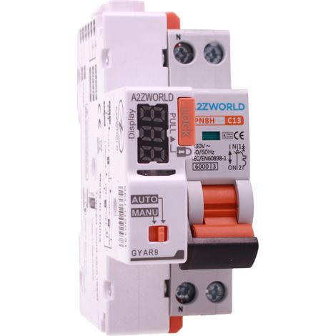 A2ZWORLD MCB Interruttore Magnetotermico Con Riarmo Automatico, Curva C 1P+N 2M 6000A AC 230V PN8H, 3 Tentativi (10s/60s/300s), Corrente Disponibili 2A 3A 4A 5A 6A 10A 13A 16A 20A 25A 32A (C13A)