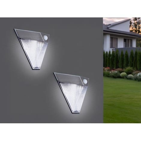 2er Set Dreieckige LED Solar Außenleuchte, Bewegungsmelder, Edelstahl, Downlight