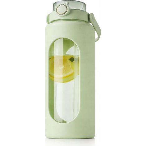 Botella deportiva de vidrio de 1,8 l para agua en el gimnasio con soporte para teléfono (1/5)