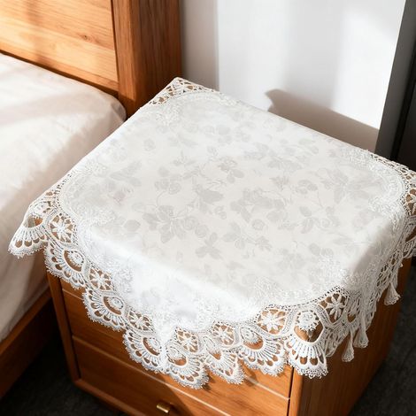 Nappe de chevet en dentelle blanche, housse anti-poussière carrée pour micro-ondes, décoration chambre. (1/5)