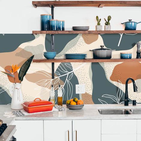 Crédence adhésive fleurs abstrait 100 x 40 cm – Protection murale contre éclaboussures – Décoration cuisine moderne (1/4)