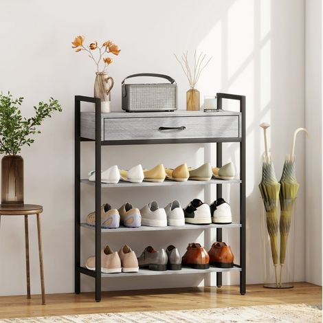 Mueble zapatero de 4 niveles con cajón, 9 pares, 70 x 30 x 87,6 cm, gris DESVIAE (1/5)