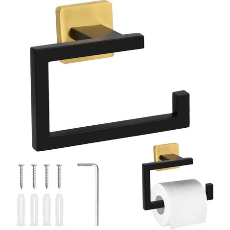 Toilet Paper Holder, Stainless Steel Toilet Roll Holder, Wall Mounted Toilet Roll Holders Toilet Paper Holder, Toilet Paper Dispenser for Bathroom and Kitchen (Black Gold) (1/5)