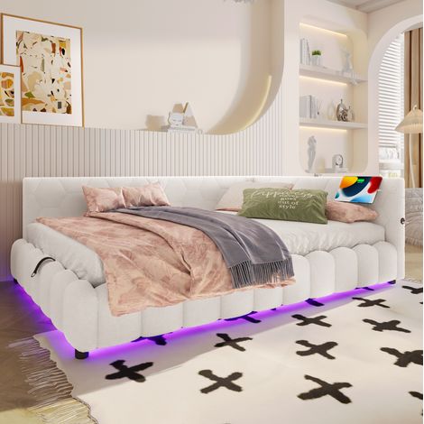 Bett Schlafbett Stauraum 140x200 LED USB Weiß OKMYHOME (1/5)