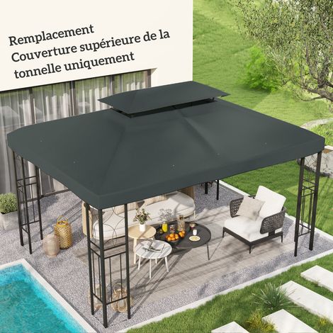 Toile de rechange pour pavillon tonnelle tente 3 x 4 m polyester haute densité 180 g/m² gris - Pratique