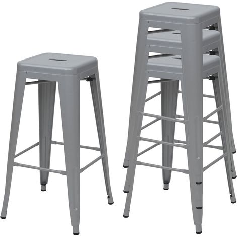 Set di 4 sgabelli da bar sedie da bancone in metallo grigio design industriale impilabili 040007581