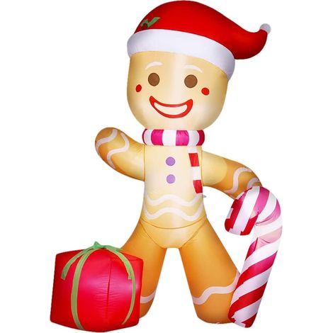Décoration de Noël gonflable Bonhomme en pain d'épices 1,2 m avec bonnet et LED pour pelouse (1/5)