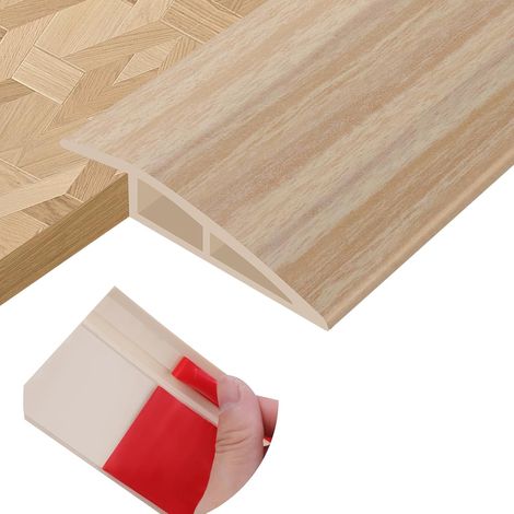 Barre de seuil adhesive - 1 pièce - PVC grain bois jaune clair - Transition sol sans perçage - Maison et commerce - 10mm x 1m (1/5)
