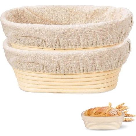 Cesta ovalada de 2 piezas para fermentar pan, cuenco de ratán hecho a mano, forrada, 25815 cm, fácil de limpiar, beige (1/5)
