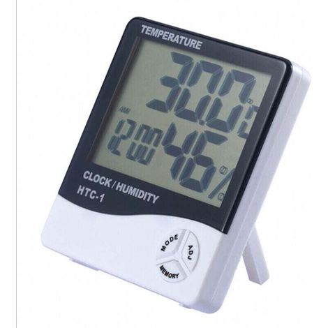 XEPHO Thermomètre Hygromètre Numérique LCD avec Réveil - Mesure de Température et Humidité, Couleur Blanc, Modèle HTC-1 (1/5)