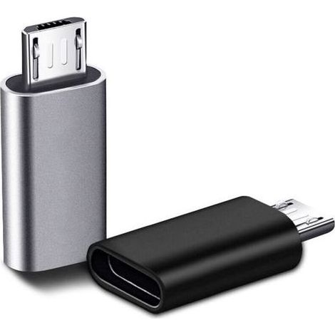 2 Pièces USB C Adaptateur, Micro USB vers USB C, Adaptateur USB C vers Micro USB Connecteur, Adaptateur Type C Fem Micro USB Male Connecteur pour PC, Galaxy, Mate, etc (Noir, une pièce en argent) (1/4)