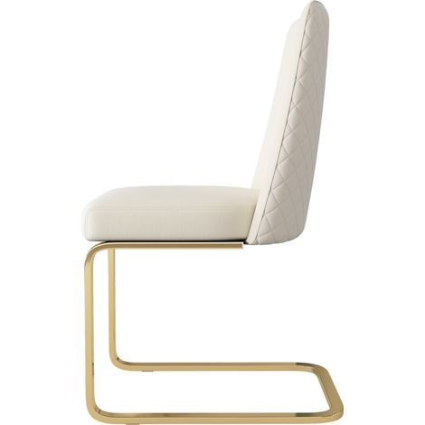 Chaise de salle à manger en velours beige avec pieds métalliques dorés, lot de 2, design dos losange (1/5)