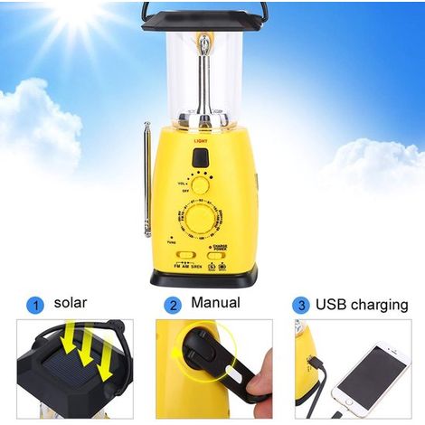 Allecto 4 in 1 Lanterna da campeggio solare USB Lampada da tenda a LED Torcia portatile multifunzionale Radio AM/FM Caricabatterie di emergenza per cellulare G... (1/5)