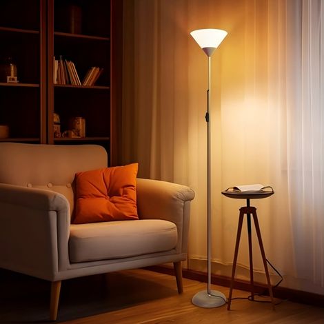 Lampadaire Design Simple Gris Blanc - Douille E27 - Sans Ampoule - Déco Salon Chambre (1/3)