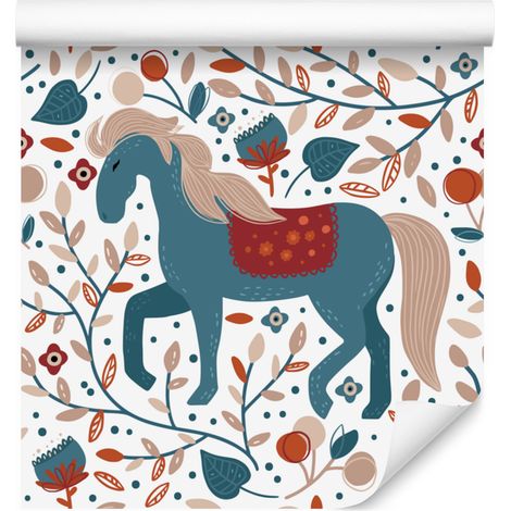 Carta da parati bianca con animali del bosco e natura per soggiorno e camera da letto, 50x1000 cm (1/5)